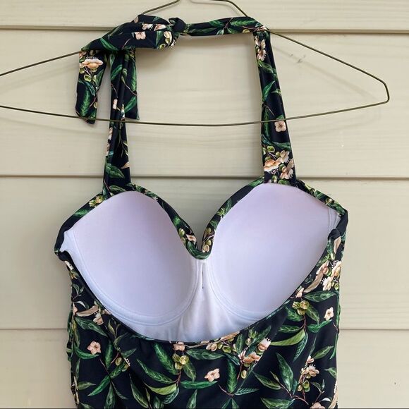 NEW Women’s L Tropical Hawaiian One Piece Swimsuit Built in Bra Bodysuit Ruched - Picture 7 of 10